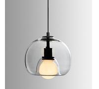 MODEBHD Lampada a sospensione in vetro soffiato artificiale a doppio strato Paralume circolare Lampada a sospensione Accessorio in ferro Lampada da soffitto E27 Base Lampadario Lampada a sospensione I