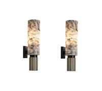 MODEBHD Lampada da Parete in Marmo Naturale, Lampada da Parete in Rame, Lampada da Parete con Motivo a Onde Nere, Lampada da Parete cilindrica (E27), Lampada da Parete incassata, Lampada da Parete in