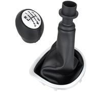 MODECAR - Compatibile con pomello leva cambio Renault Clio III 05-12 SIMILPELLE NERA + ARGENTO + Cuffia leva cambio NERA con cornice ARGENTO 6 VELOCITÀ per 8200379945,