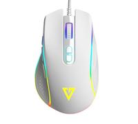 Modecom Volcano Veles - Mouse da gioco cablato bianco con illuminazione LED RGB, mouse ergonomico per PC con sensore ottico, mouse da gioco preciso per laptop e desktop, design bianco e 7 pulsanti