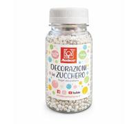 Modecor, Sprinkles, Perle di Zucchero 100g, Perline Commestibili per Torte e Dolci 3mm, Zuccherini Decorativi per Pasticceria e Cake Design, Decorazione Torta Matrimonio (Argento e Bianche)