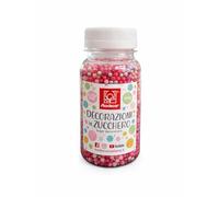 Modecor, Sprinkles, Perle di Zucchero 100g, Perline Commestibili per Torte e Dolci 3mm, Zuccherini Decorativi per Pasticceria e Cake Design, Decorazione Torta Matrimonio (Rosa, Argento e Fucsia)