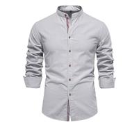 Modeewel Camicia da lavoro da uomo, a maniche lunghe, a contrasto, basic da uomo, alla moda, a tinta unita, per il lavoro e la vita quotidiana, con bottoni, per il tempo libero, grigio., XXL