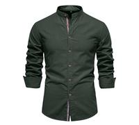 Modeewel Camicia da lavoro da uomo, a maniche lunghe, a contrasto, basic da uomo, alla moda, a tinta unita, per il lavoro e la vita quotidiana, con bottoni, per il tempo libero, verde militare, XS