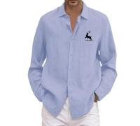 Modeewel Camicia tradizionale da uomo, per il tempo libero o per feste festive, versatile, combinabile come pratico Oktoberfest, da uomo, tinta unita, colletto rovesciato, camicia estiva, Azzurro, 3XL