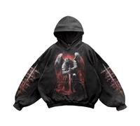 Modeewel Felpa da uomo, comoda felpa con cappuccio, con stampa a angelo, per la morbida streetwear Y2K, con cappuccio regolabile, vestibilità regolare, A nero, L