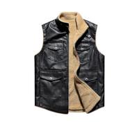Modeewel Gilet in pelle da uomo, casual, funzionale, per le mezze stagioni, oversize, senza maniche, per motociclisti, per attività all'aria aperta, con imbottitura termica, spessa, Nero , 3XL