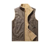 Modeewel Gilet in pelle da uomo, casual, funzionale, per le mezze stagioni, oversize, senza maniche, per motociclisti, per attività all'aria aperta, con imbottitura termica, spessa, caffè, 3XL