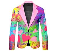 Modeewel LGBTQ Giacca da uomo arcobaleno, Pride Month, multicolore, per balli di fine anno, costume da ballo, slim fit, gay love pride, vestito colorato neon