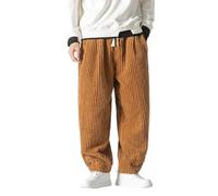 Modeewel Pantaloni in velluto a coste da uomo, a gamba larga, pantaloni giapponesi, alla moda, oversize, per il tempo libero, streetwear, per l'inverno, per la pompa, per l'hip hop haremshos, giallo
