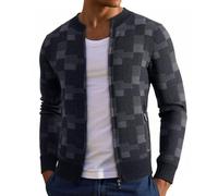 Modeewel Trachtenjanker - Cardigan da uomo a capriolo, moderno, leggero, con chiusura lampo, per Oktoberfest, lungo, a maniche lunghe, sportivo, Blu mare, L