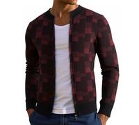 Modeewel Trachtenjanker - Cardigan da uomo a capriolo, moderno, leggero, con chiusura lampo, per Oktoberfest, lungo, a maniche lunghe, sportivo, Colore: rosso, L