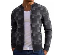 Modeewel Trachtenjanker - Cardigan da uomo a capriolo, moderno, leggero, con chiusura lampo, per Oktoberfest, lungo, a maniche lunghe, sportivo, grigio., L