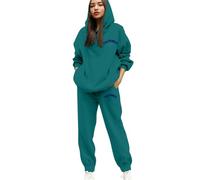 Modeewel Tuta da ginnastica da donna, alla moda, tinta unita, in due pezzi, comoda, oversize, da jogging, casual, per la casa, per l'inverno, per il tempo libero, Y2K Streetwear, verde scuro, XL
