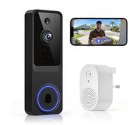 ModeJump Telecamera di sicurezza a batteria 1080P wireless, videocamera per campanello con visione notturna, rilevamento umano AI, audio a 2 vie, vista dal vivo, solo WiFi 2.4G, archiviazione cloud