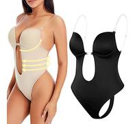 Modellante per il Corpo Senza Schienale Reggiseno con Scollo Profondo a V, Intimo Modellante da Donna Senza Schienale con Scollo Profondo a U Senza Cuciture Perizoma Body Intero (Small, Nero)