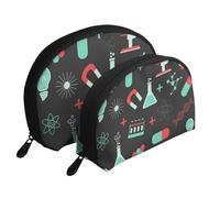 Modelli di chimica e scienza verdi, Borsa per trucco a conchiglia Portamonete da donna Borsa da toilette piccola Borsa per cosmetici 2 pezzi
