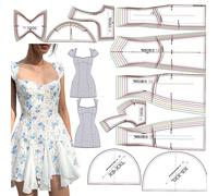 Modelli di cucito per abito con godet in 6 taglie (XS-XXL), con due tipi di polsini, modelli di base per capi di abbigliamento femminile in scala 1:1, inclusa una guida illustrata a colori passo-passo