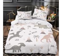 Modelli di dinosauri 3D Stampa Coperteletto 3pz Microfibra Resistente Disegno di animali selvatici dei cartoni animati Coperta Letto 2 federe Antimacchia Bambini Adolescenti Single（140x200cm）