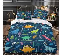Modelli di dinosauri copripiumino 3 Pezzi morbida microfibra stampa 3D con federa con cerniera incluso federe Design colorato per bambini Set Di Copripiumino for coppie e ragazzi Single（135x200cm）