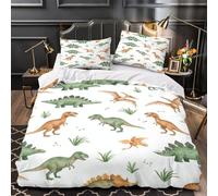 Modelli di dinosauri Set Di Copripiumino 3 Pezzi morbida stampa 3D con federe per cuscini incluso federe Disegno ad acquerello per bambini copripiumino for ragazze e adulti Single（135x200cm）