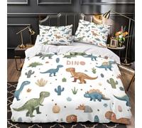 Modelli di dinosauri Set Di Copripiumino 3 Pezzi ultra motivo 3D con cerniera con federe per cuscini Design dei cartoni animati per bambini copripiumino for ragazzi e adulti Single（140x200cm）