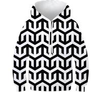 Modelli Geometrici Pullover Atletico Stampato in 3D Pullover Geometry Cute Husky Dog Manica Lunga con Tasche Felpa con Cappuccio per Ragazzi Ragazze Bambini Adolescenti, Style-4, 9-11 Years