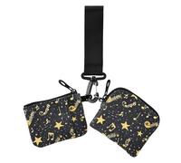 Modelli musicali Stelle Natura Delle Donne Doppi Portafogli Busniess Custodie per Carte Piccolo Portatile Porta Carte di Credito Portafoglio Organizer con Cinturino da Polso per Viaggi 2 Confezioni