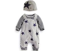 Modelli per la primavera e l'autunno Vestito per bambini Ragazzi Star Strap Pantaloni + T-shirt a maniche lunghe + Cappello Tre pezzi Abbigliamento per bambini