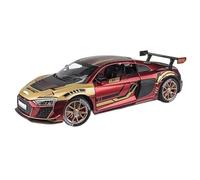 Modellino auto scala Modello Auto Lega Audi R8 Scala 1:24 Pressofuso Ad Alta Simulazione Con Suono Luce Decorazione Del Veicolo Trazione Posteriore Modellino auto lega(Metallic red-no box)