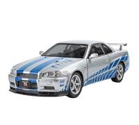 Modellino auto scala Modello In Miniatura Lega Pressofusa Con Suono E Luce Modello 1:24 For Nissan GTR CSR2 R34 Modello Di Veicolo A Retromarcia Modellino auto lega(R34 Silvery)