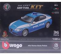 MODELLINO AUTO STATICO BURAGO ALFA ROMEO GIULIA POLIZIA KIT SCALA 1:24