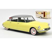 MODELLINO AUTO STATICO DIECAST CITROEN DS19 CON ROULOTTE 1960 GIALLO SCALA 1/18