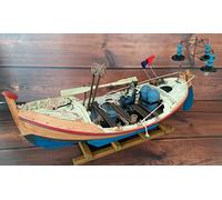 MODELLINO BARCA DA PESCA Tipico GOZZO Con LAMPARE & PESCATORE ARREDAMENTO MARINO