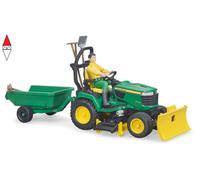 BRUDER John Deere trattore tosaerba con rimorchio e giardiniere 62104
