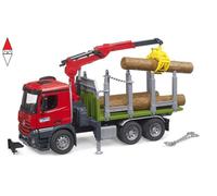 bruder 03669 - MB Arocs camion per il trasporto di legname | Include gru di carico e pinza, 3 tronchi, trattore forestale, rimorchio, per la silvicoltura, dai 4 anni in su, scala 1:16