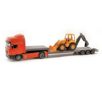 MODELLINO CAMION STATICO NEW RAY MAN F2000 LOWBOY W/BACKHOE LOADER 1:43