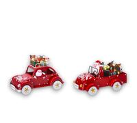 Modellino di Auto Classica di Natale con 20 luci led, pacchi regalo Babbo Natale - Automobile Rosso Metallo - Macchina Vintage Regali di Natale Camioncino da Tavolo Decorazione natalizia 27x14x16cm