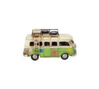 Modellino in latta di un Bus per surfisti HIPPIES versione VERDE DA 17 cm fiori