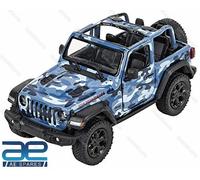 Modellino in scala 1:34 per Jeep Wrangler Rubicon 2018 mimetico open top blu