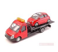 MODELLINO IN SCALA COMPATIBILE CON FIAT 500 2007 + FLATBED TRANSPORTER 1:43 BURAGO BU31402