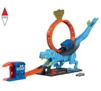 Hot wheels city - playset sfreccia sul t-rex, pista acrobatica con loop gigante e mega dinosauro t-rex, 1 macchinina in scala 1:64 inclusa, giocattolo per bambini, 4+ anni, hkx42