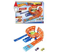 HOT WHEELS - PISTA A SPIRALE, PLAYSET CON LANCIATORI, SALTO NEL VUOTO E ZONA DI COLLISIONE, INCLUDE 2 MACCHININE