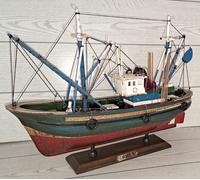 MODELLINO PESCHERECCIO ATLANTICO 43 Cm. ARREDO MARE BARCA DA PESCA in LEGNO