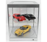 MODELLISMO AUTO STATICO VETRINA ESPOSITORE BASE ROTANTE SILVER LUCI LED 1/18
