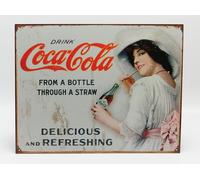 MODELLISMO COLLEZIONE TARGA METALLO - COCA-COLA THROUGH A STRAW BIANCO