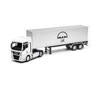 Modello 1:32, MAN TGX, trattore bianco, semirimorchio argentato