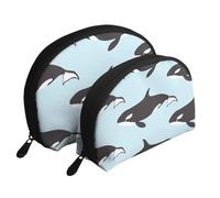 Modello animale balena, Borsa per trucco a conchiglia Portamonete da donna Borsa da toilette piccola Borsa per cosmetici 2 pezzi