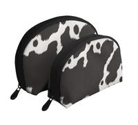 Modello animale con stampa mucca, Borsa per trucco a conchiglia Portamonete da donna Borsa da toilette piccola Borsa per cosmetici 2 pezzi