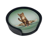 Modello Animale Gatto Divertente Postura Sotto chieri Tappetino per Bevande 6 Set di Motivi Animali Sotto chiere Rotondo Antiscivolo per Caffè, Birra, Tazza, Bottiglia di Vino, Casa e Bar